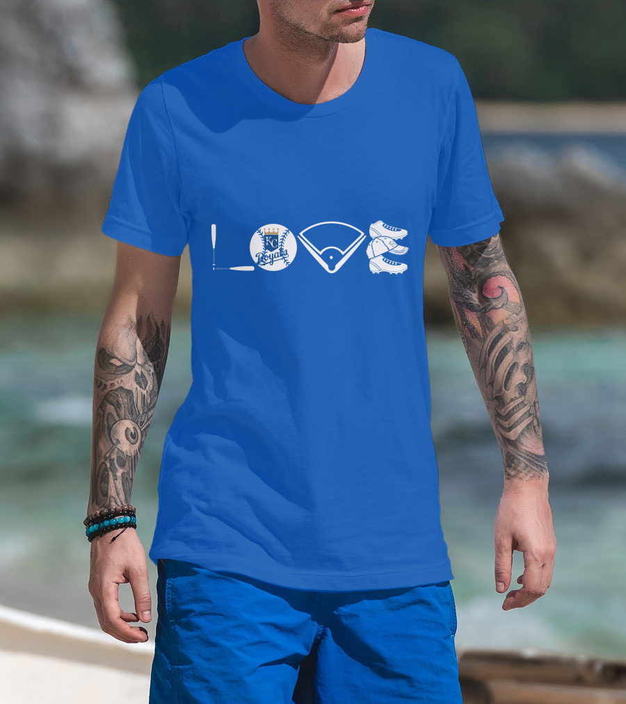 Love Kansas City Royals Baseball Bat Ball Home Plate Cleats T-Shirt