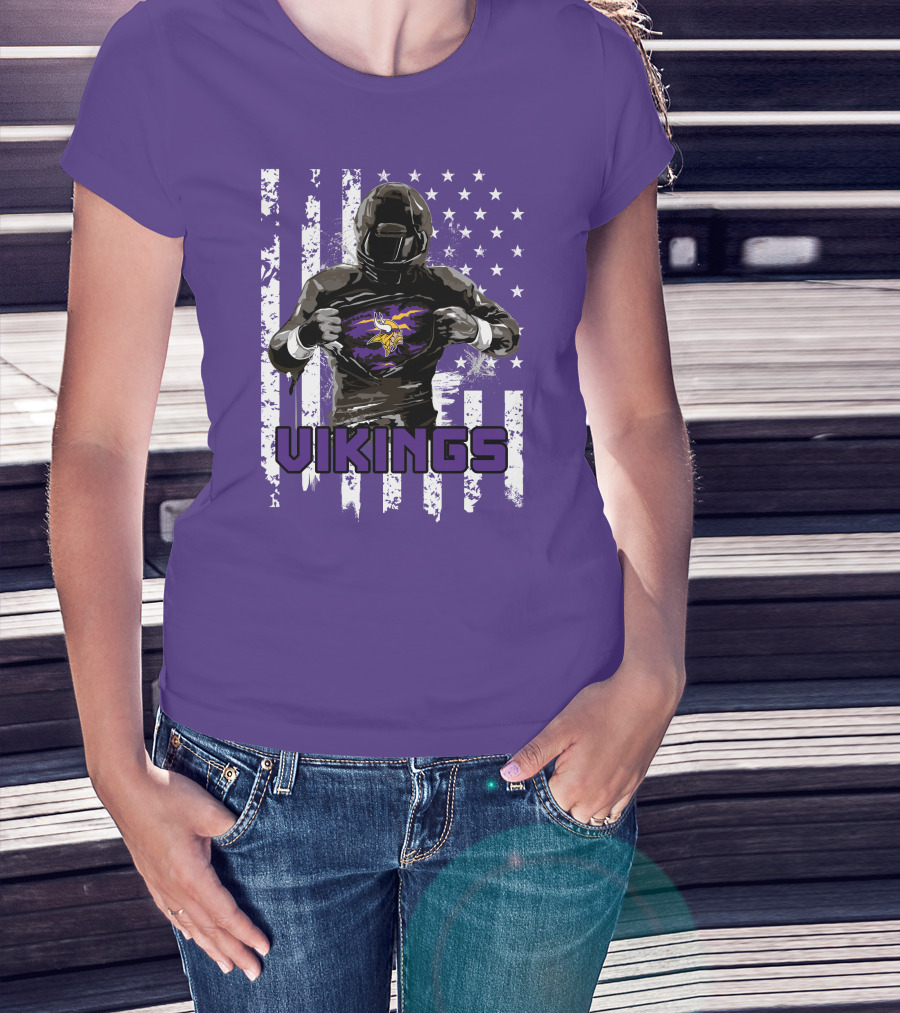 Minnesota Vikings Superhero Player American Flag T-Shirt