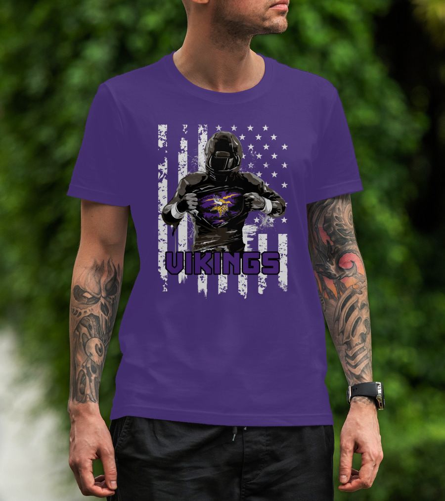 Minnesota Vikings Superhero Player American Flag T-Shirt