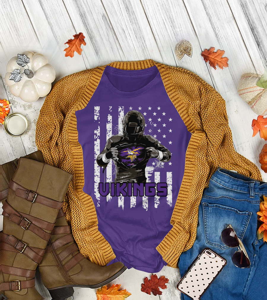 Minnesota Vikings Superhero Player American Flag T-Shirt