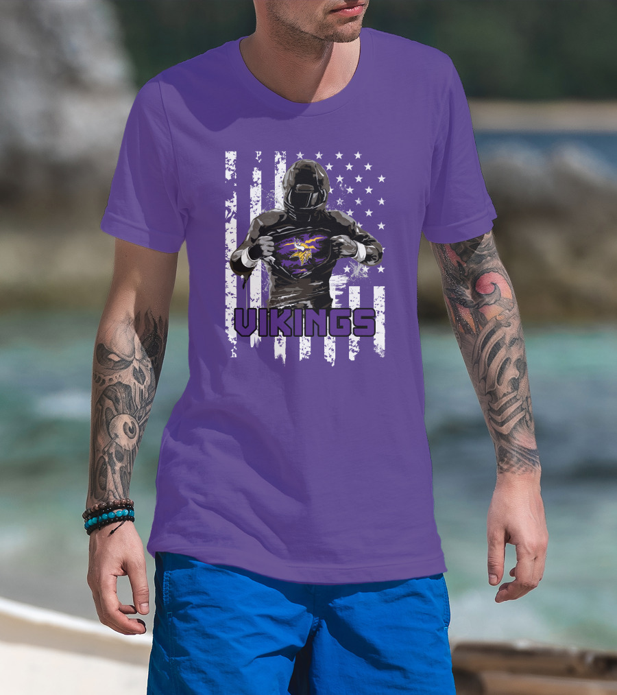 Minnesota Vikings Superhero Player American Flag T-Shirt