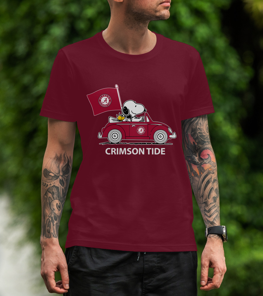 Alabama Crimson Tide Snoopy Woodstock Driving Car T-Shirt