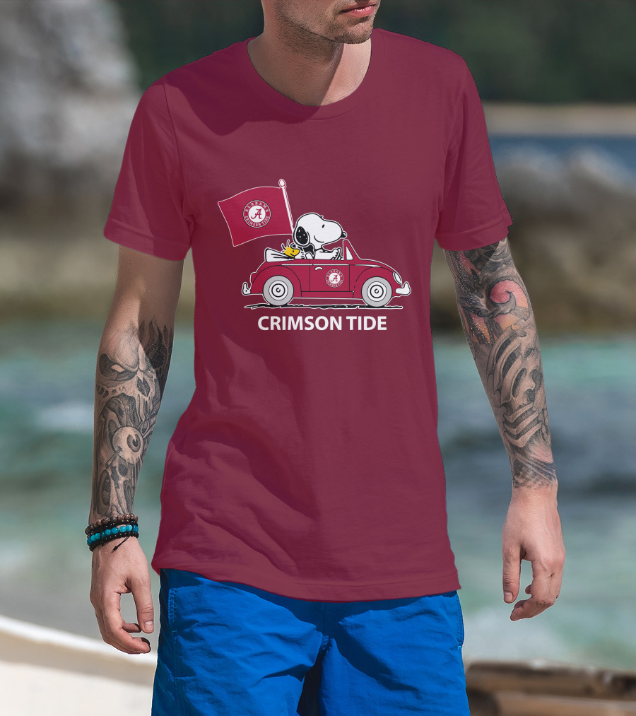 Alabama Crimson Tide Snoopy Woodstock Driving Car T-Shirt