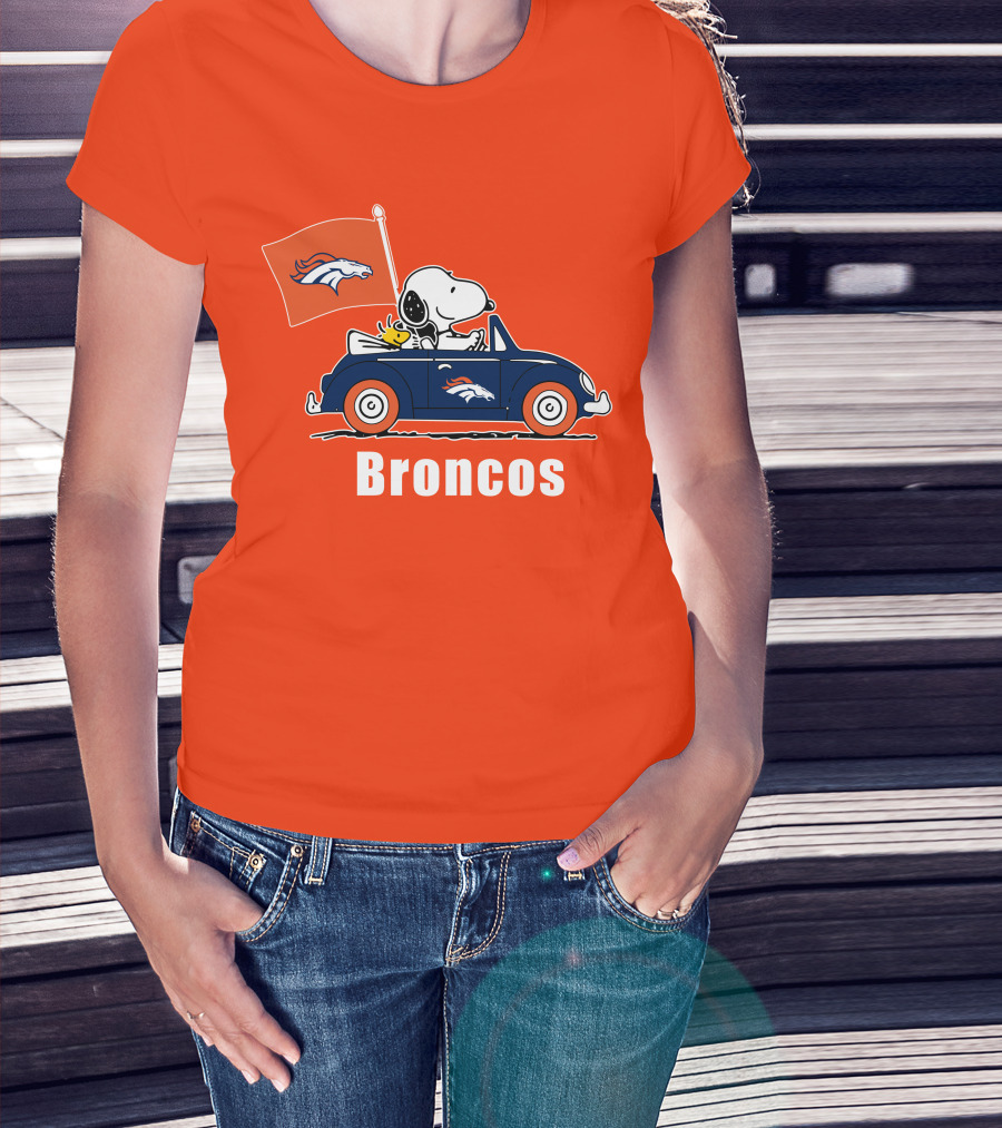 Denver Broncos Snoopy Car Broncos Flag T-Shirt