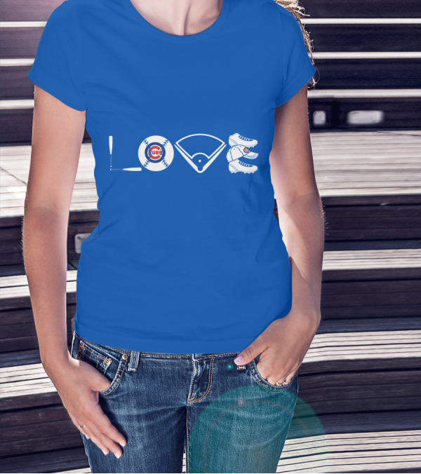 Love Cubs Baseball Field Bat Cleats T-Shirt