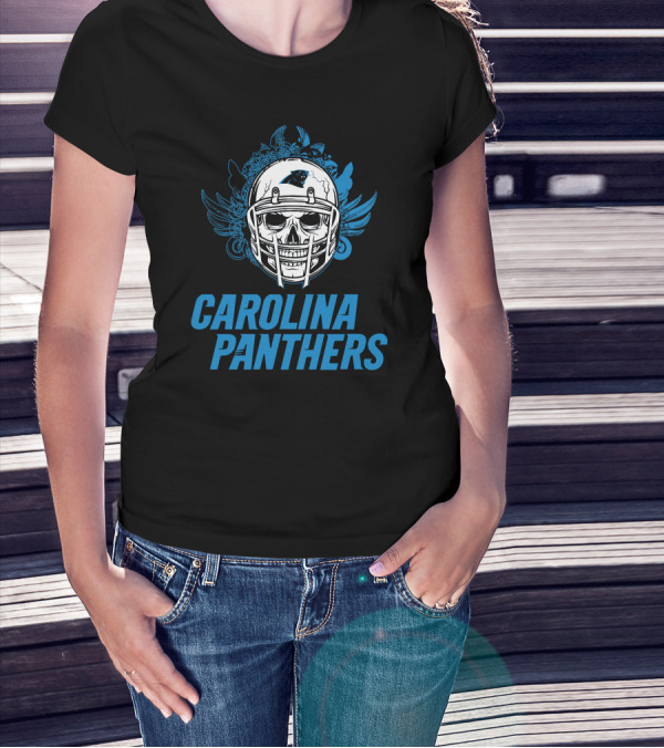 Carolina Panthers Skull Helmet Blue Wings T-Shirt