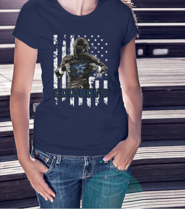 Cowboys Star Emblem On Player American Flag Background T-Shirt