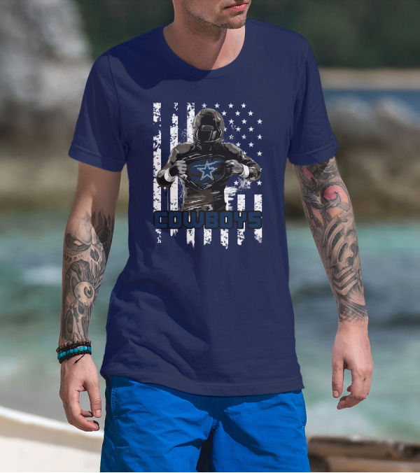 Cowboys Star Emblem On Player American Flag Background T-Shirt