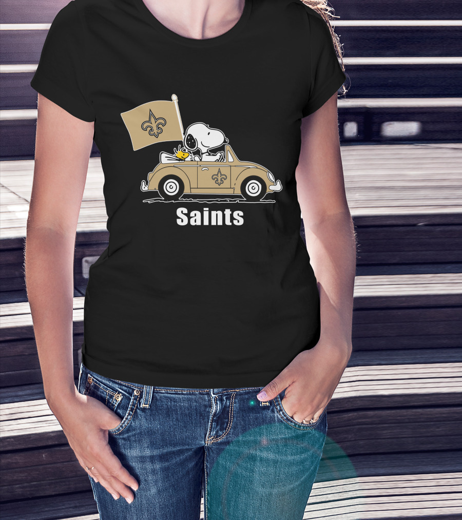 Saints Snoopy Woodstock Car Fleur-de-Lis Flag T-Shirt