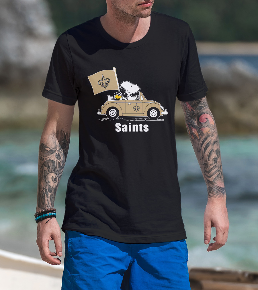 Saints Snoopy Woodstock Car Fleur-de-Lis Flag T-Shirt