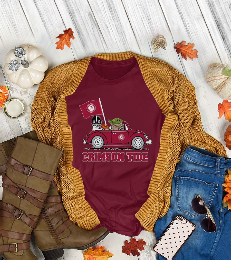 Alabama Crimson Tide Darth Vader Baby Yoda Car Riding Star Wars Football T-Shirt