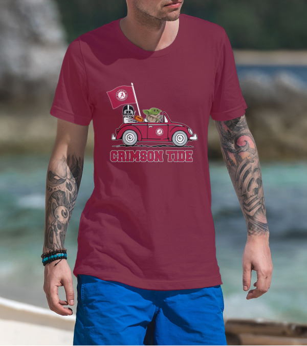 Alabama Crimson Tide Darth Vader Baby Yoda Car Riding Star Wars Football T-Shirt