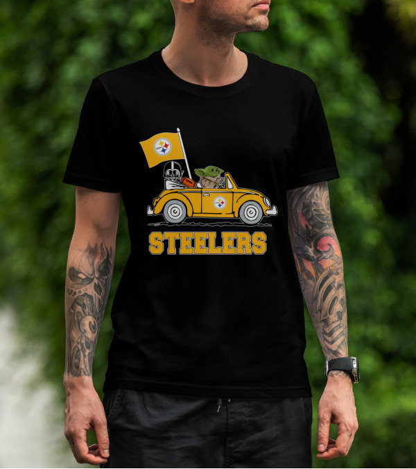 Pittsburgh Steelers Darth Vader Baby Yoda Driving Steelers Car T-Shirt