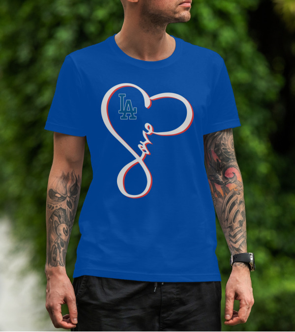 LA Dodgers Love Script With Heart-Shaped T-Shirt