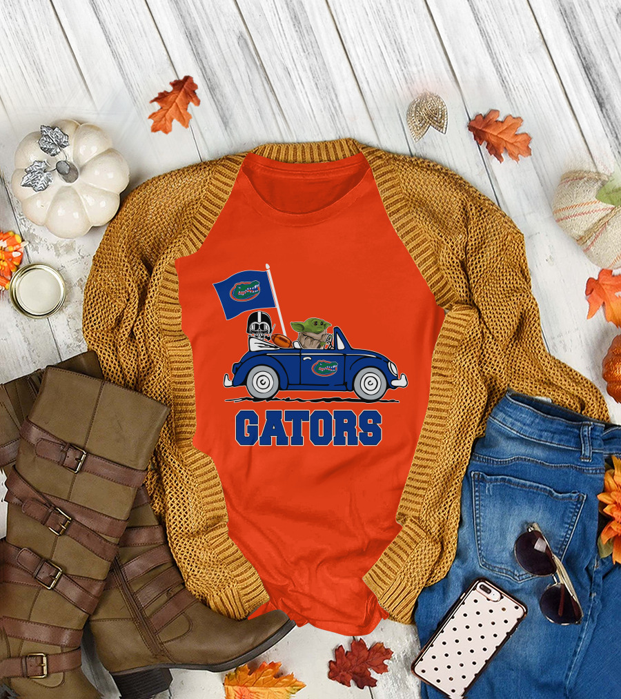 Florida Gators Darth Vader Baby Yoda Driving Car Star Wars Football T-Shirt