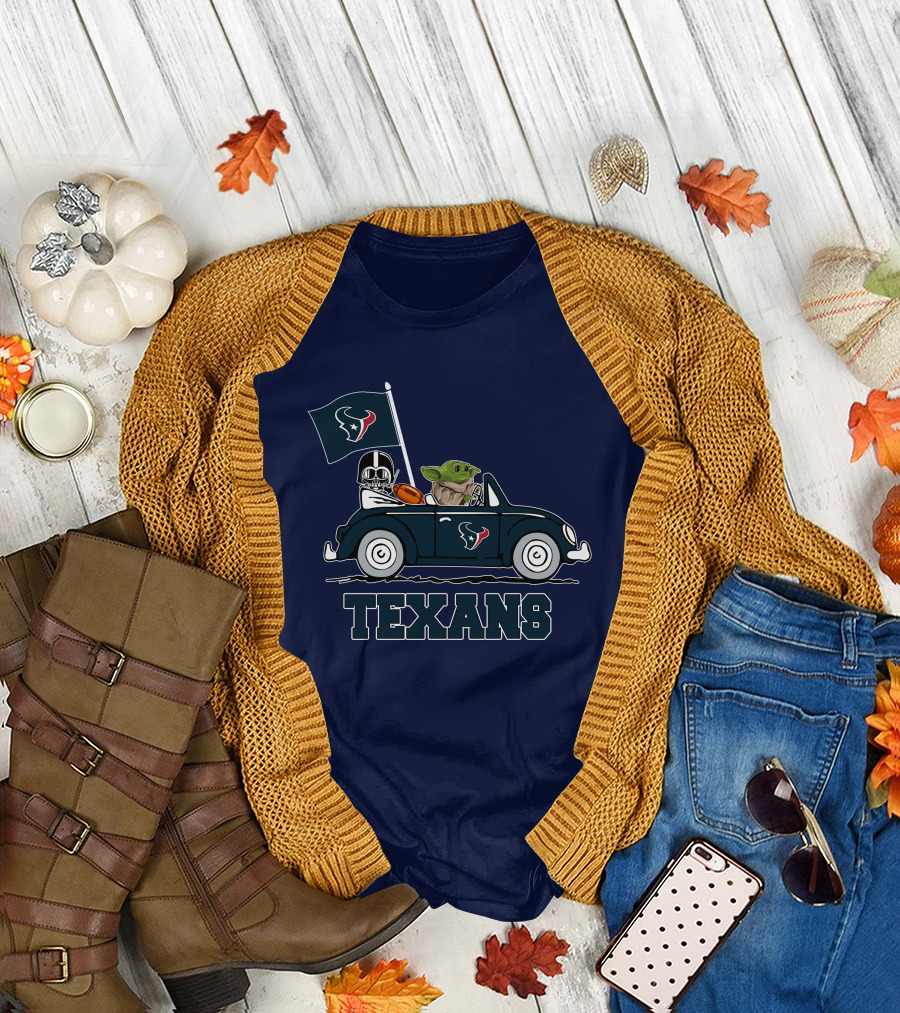 Houston Texans Baby Yoda and Darth Vader Car Adventure Star Wars T-Shirt