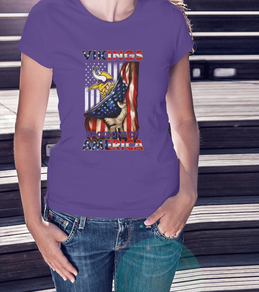 Vikings Backbone Of America Flag And Helmet T-Shirt