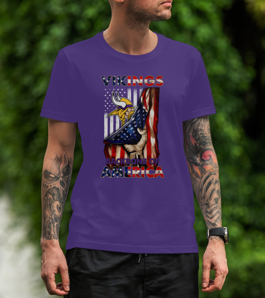 Vikings Backbone Of America Flag And Helmet T-Shirt