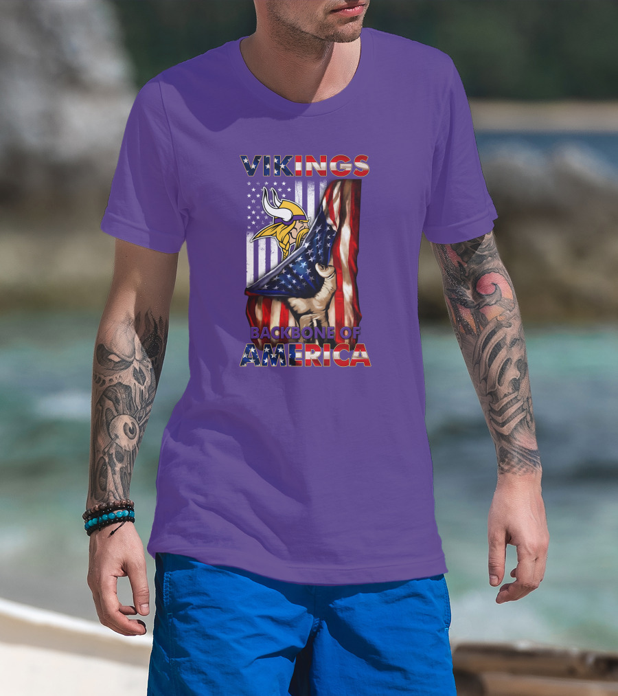 Vikings Backbone Of America Flag And Helmet T-Shirt