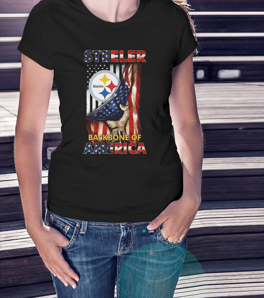 Steelers Backbone Of America American Flag Football Fan Pride T-Shirt