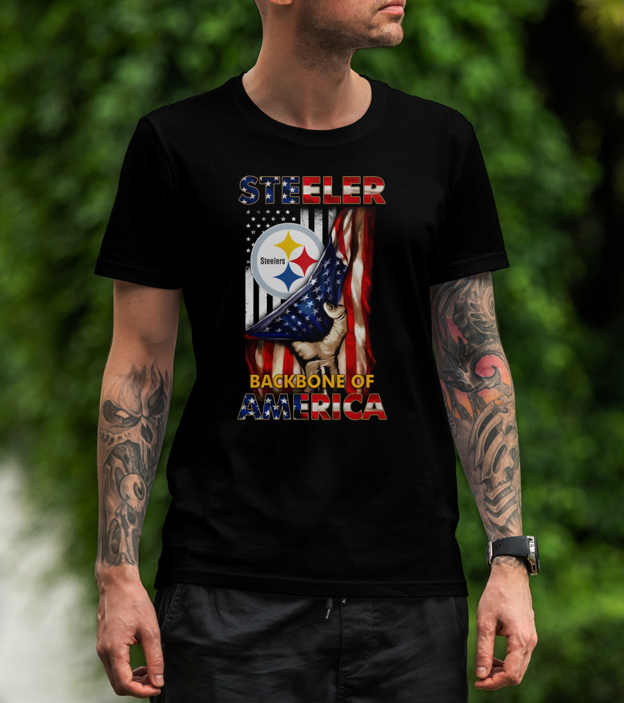 Steelers Backbone Of America American Flag Football Fan Pride T-Shirt