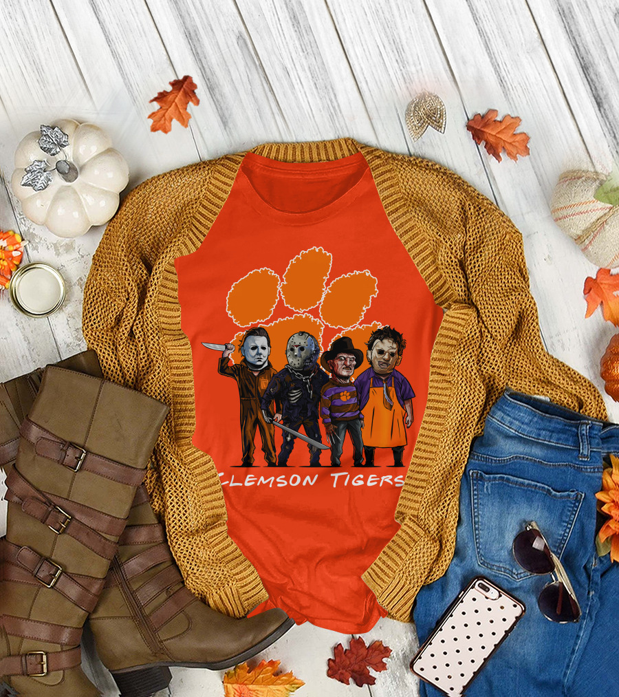Clemson Tigers Halloween Slasher Squad Horror Characters T-Shirt