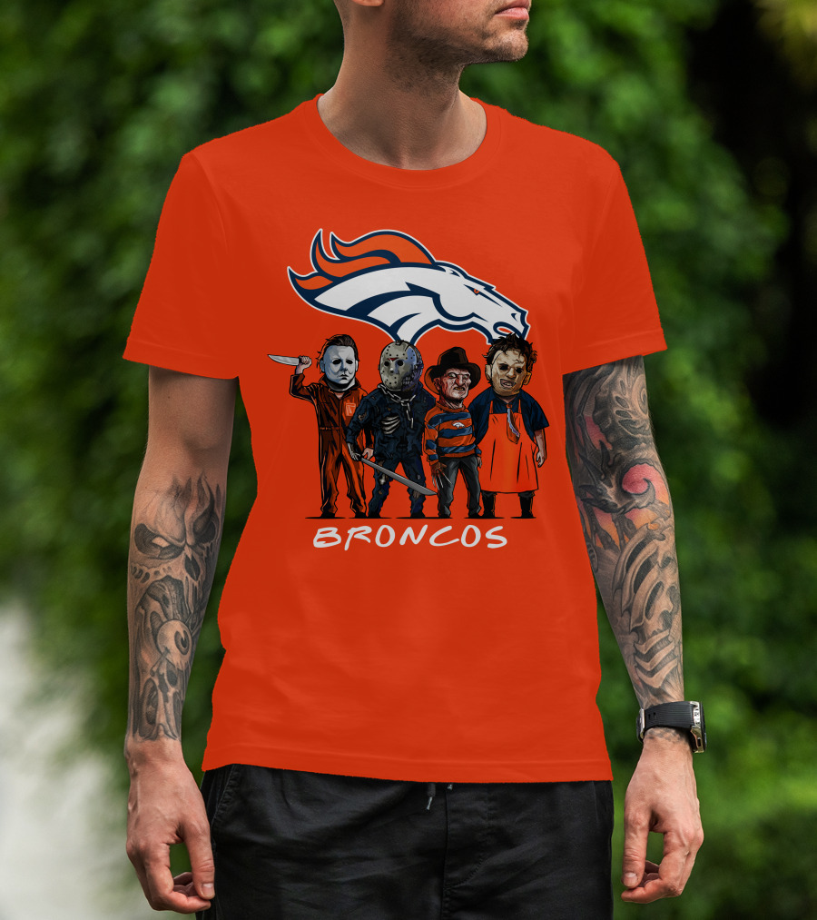 Broncos Halloween Slasher Squad Denver Team Horror Icons T-Shirt