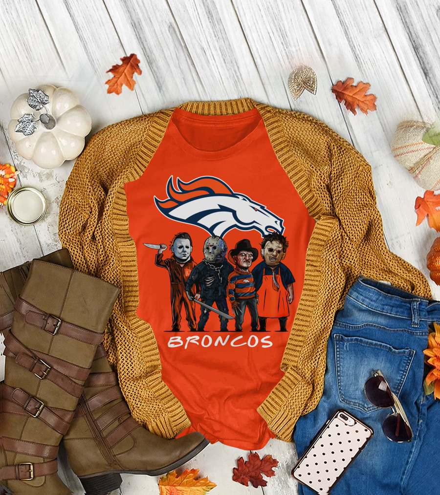 Broncos Halloween Slasher Squad Denver Team Horror Icons T-Shirt