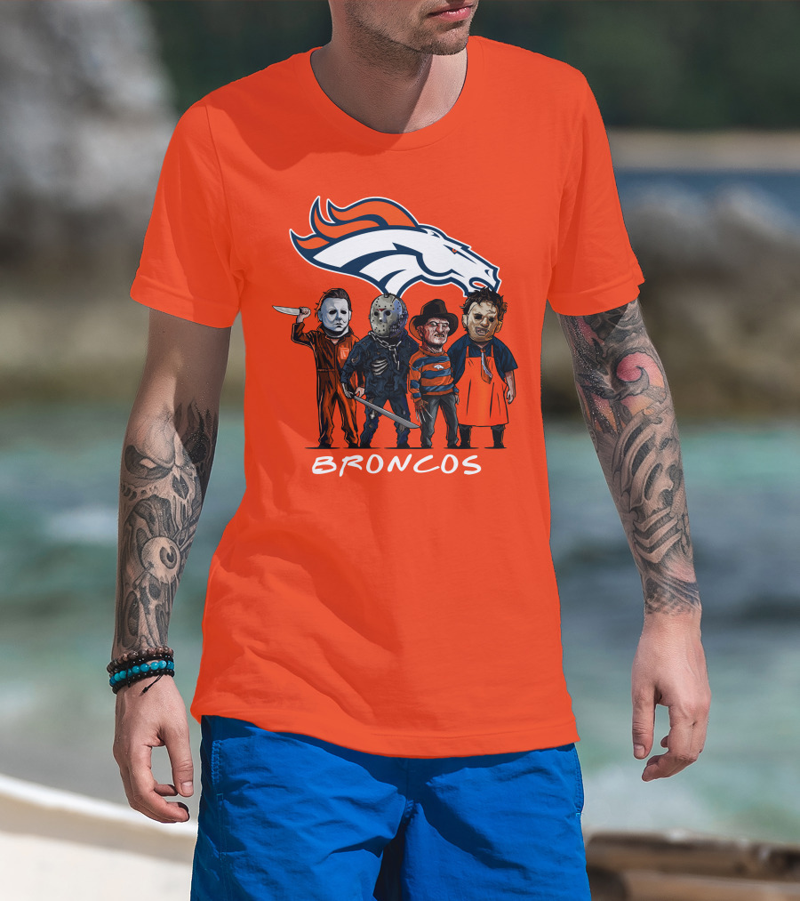 Broncos Halloween Slasher Squad Denver Team Horror Icons T-Shirt