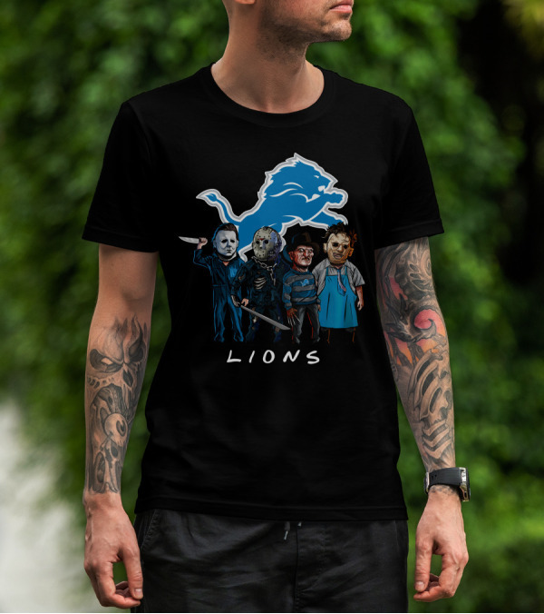 Detroit Lions Halloween Horror Characters Team Squad T-Shirt