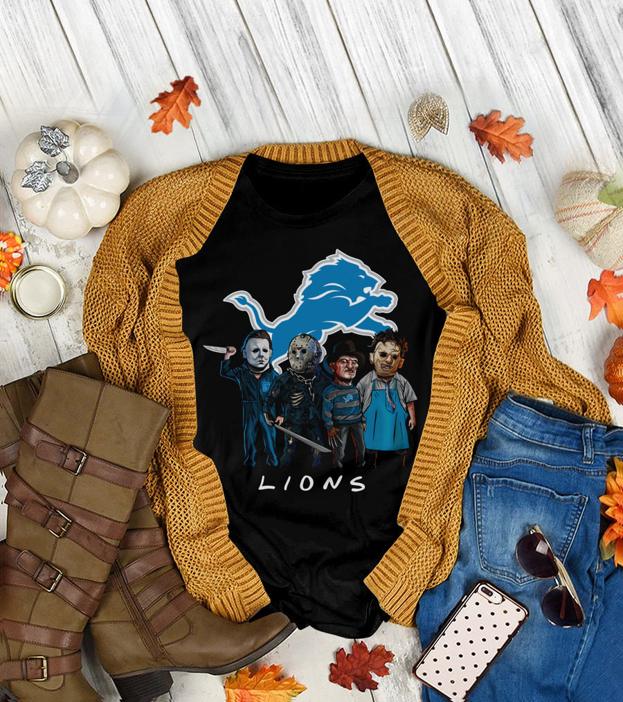 Detroit Lions Halloween Horror Characters Team Squad T-Shirt