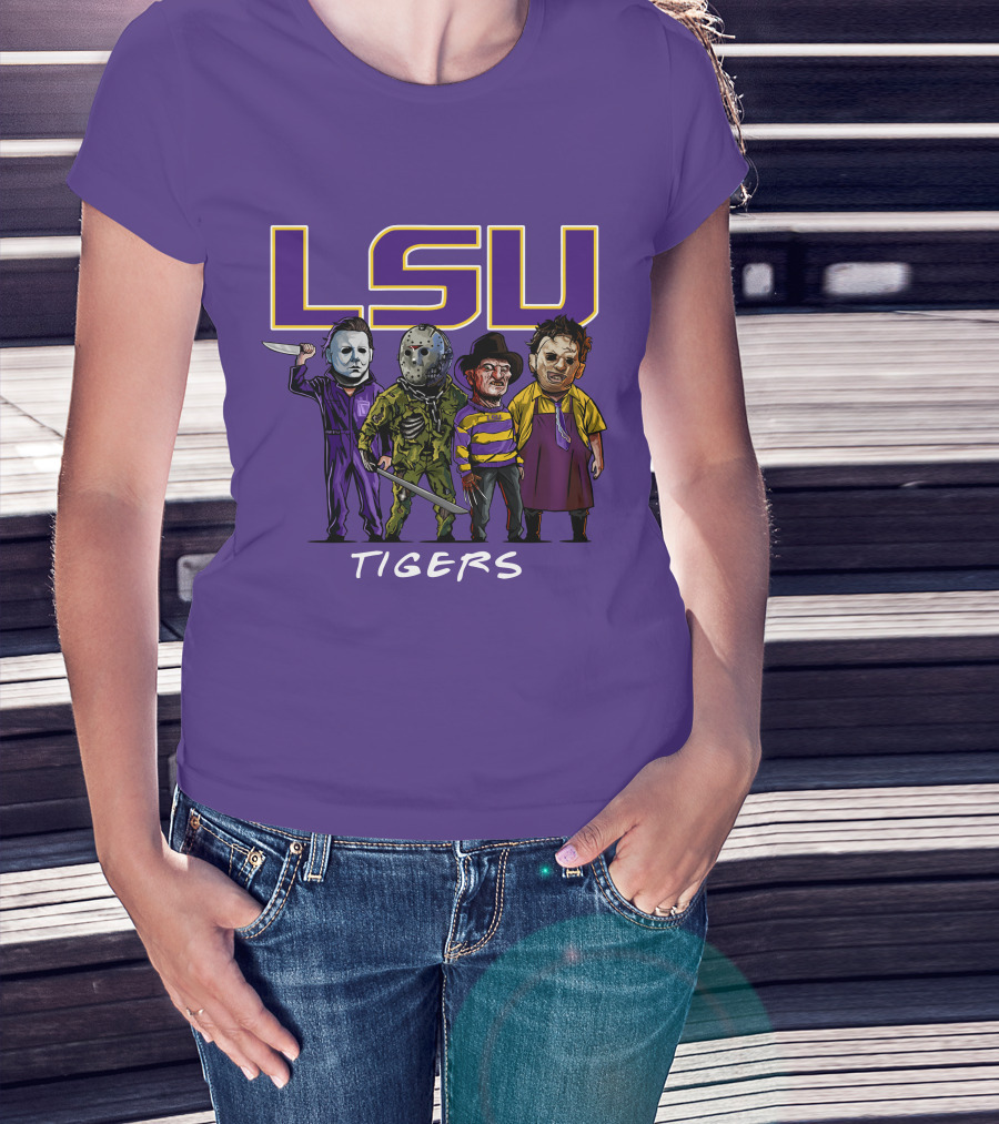 LSU Tigers Halloween The Slasher Squad Teams Horror Characters T-Shirt
