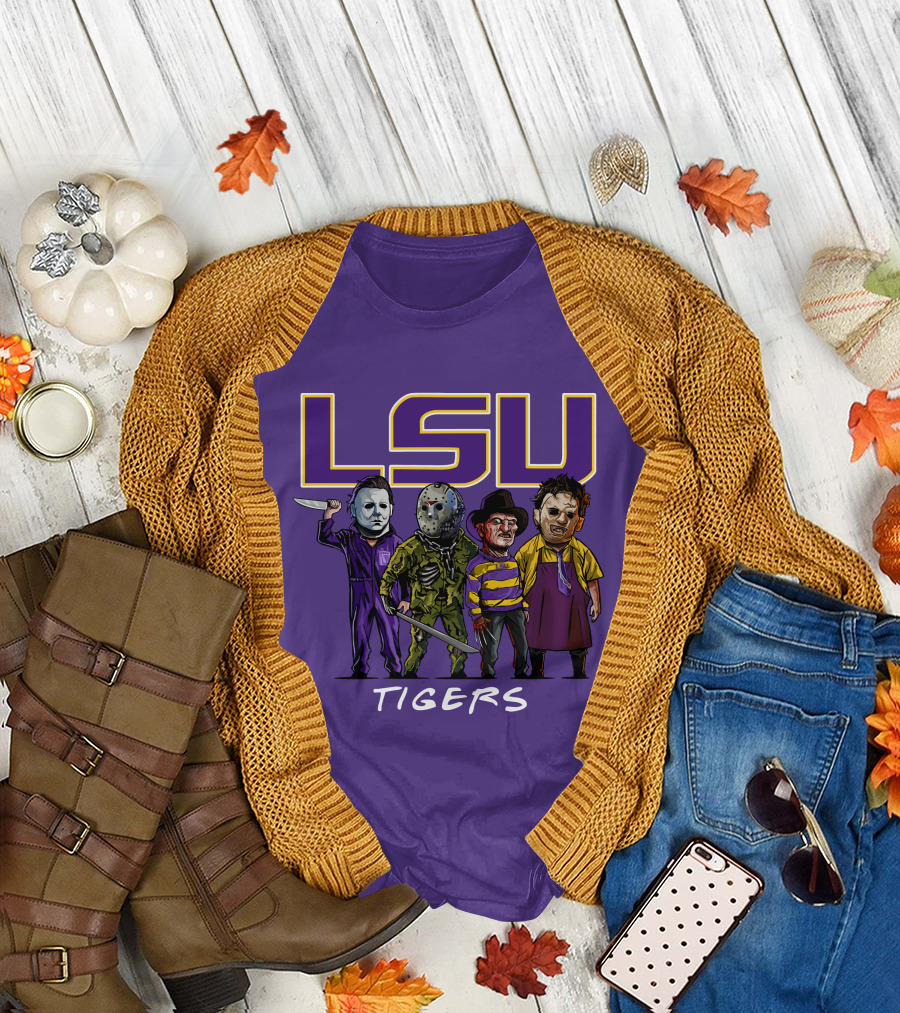 LSU Tigers Halloween The Slasher Squad Teams Horror Characters T-Shirt