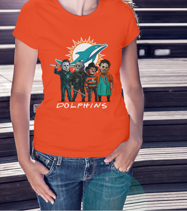 Miami Dolphins Halloween The Slasher Squad Teams Horror Characters T-Shirt
