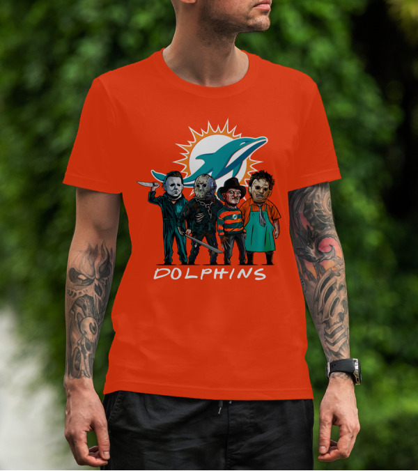 Miami Dolphins Halloween The Slasher Squad Teams Horror Characters T-Shirt