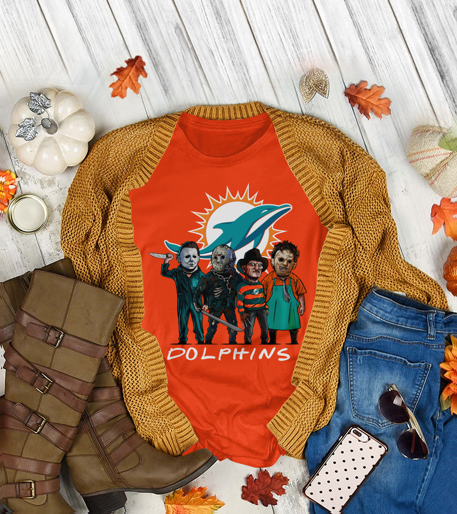 Miami Dolphins Halloween The Slasher Squad Teams Horror Characters T-Shirt