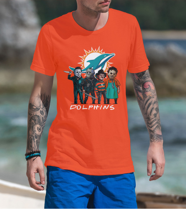 Miami Dolphins Halloween The Slasher Squad Teams Horror Characters T-Shirt