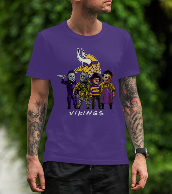 Minnesota Vikings Halloween Horror Icons Team Squad T-Shirt
