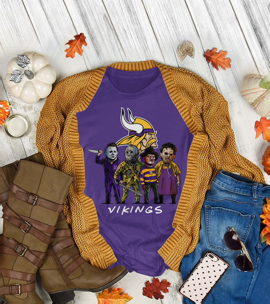 Minnesota Vikings Halloween Horror Icons Team Squad T-Shirt