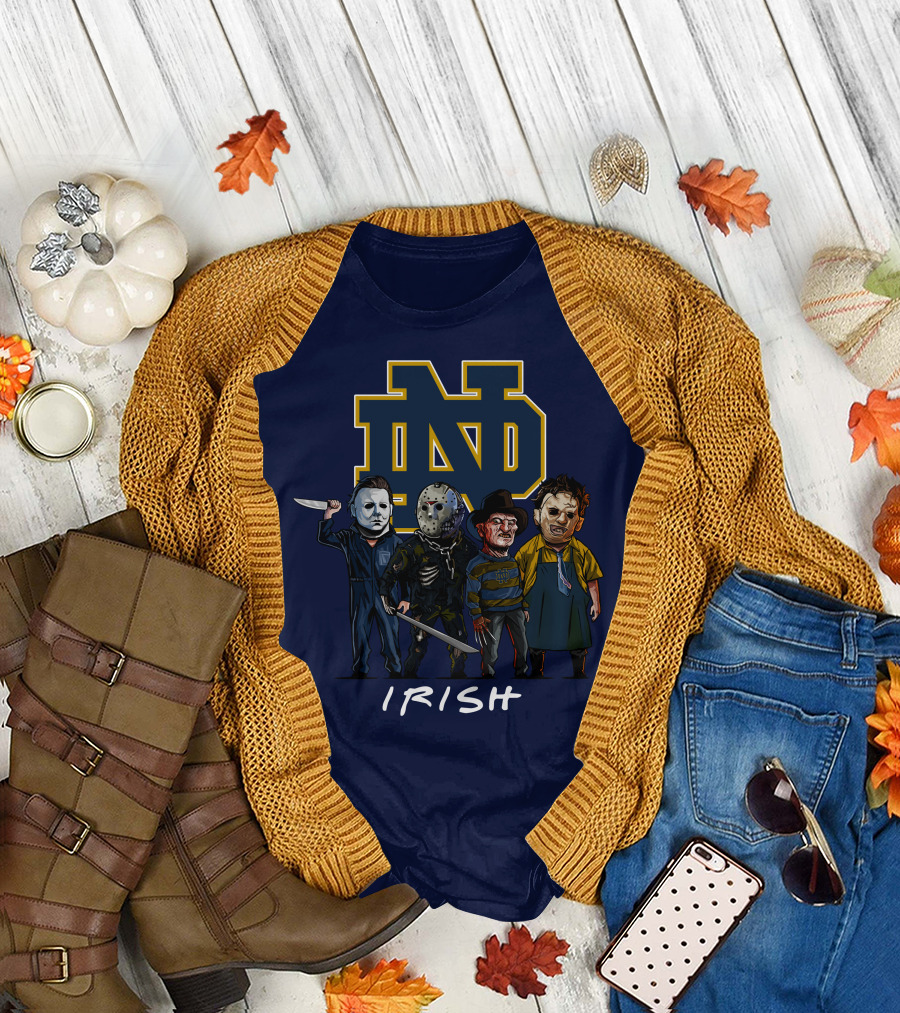 Notre Dame Fighting Irish Halloween with Famous Horror Slasher Characters T-Shirt
