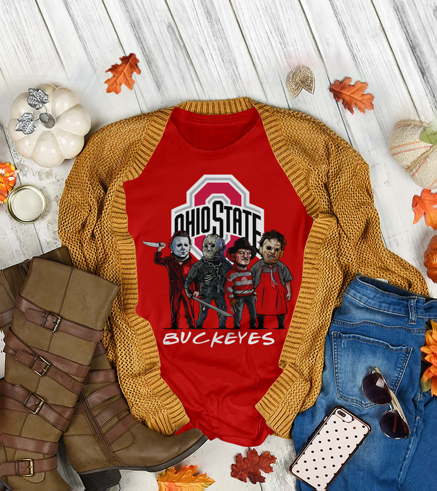 Ohio State Buckeyes Halloween The Slasher Squad Teams Horror Icons T-Shirt