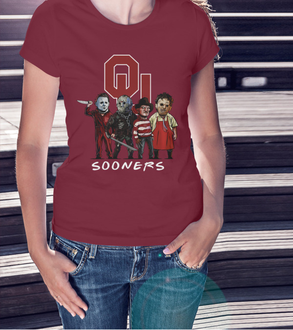Oklahoma Sooners Halloween Slasher Squad Horror Icons T-Shirt