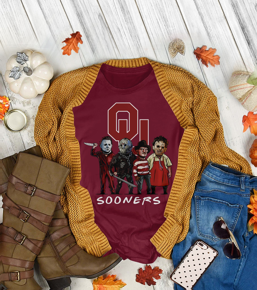 Oklahoma Sooners Halloween Slasher Squad Horror Icons T-Shirt