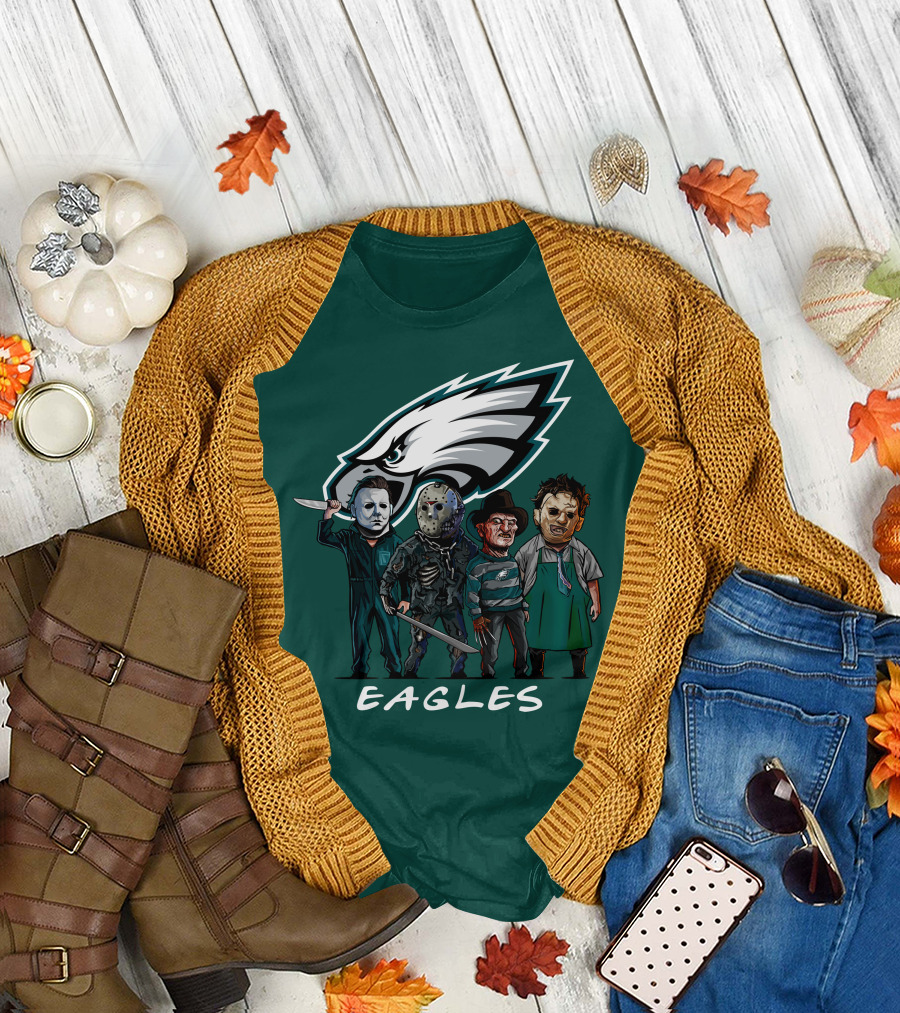 Philadelphia Eagles Halloween The Slasher Squad Horror Team Characters T-Shirt