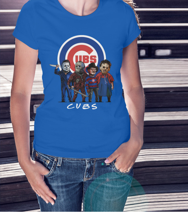 Chicago Cubs Halloween Slasher Squad Featuring Iconic Horror Characters T-Shirt