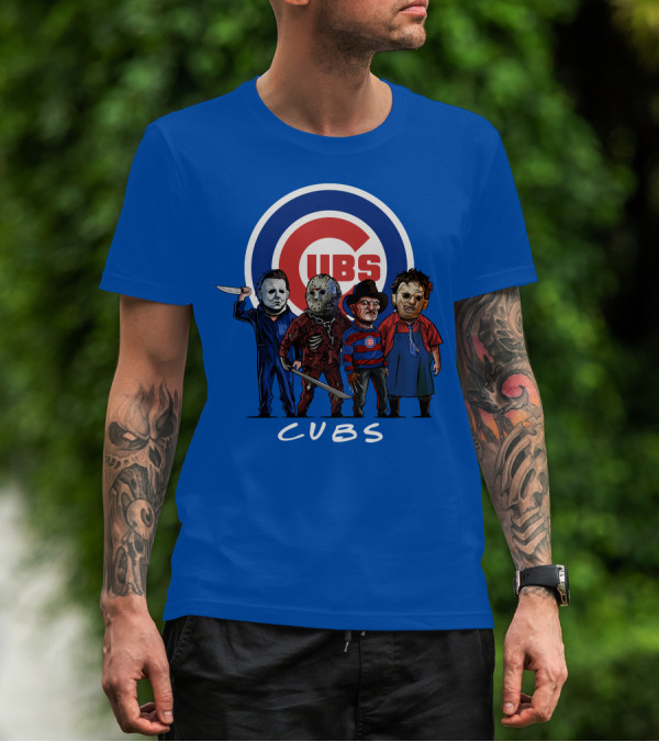 Chicago Cubs Halloween Slasher Squad Featuring Iconic Horror Characters T-Shirt