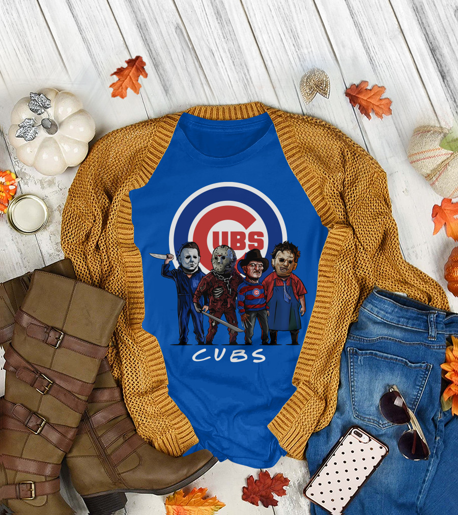 Chicago Cubs Halloween Slasher Squad Featuring Iconic Horror Characters T-Shirt