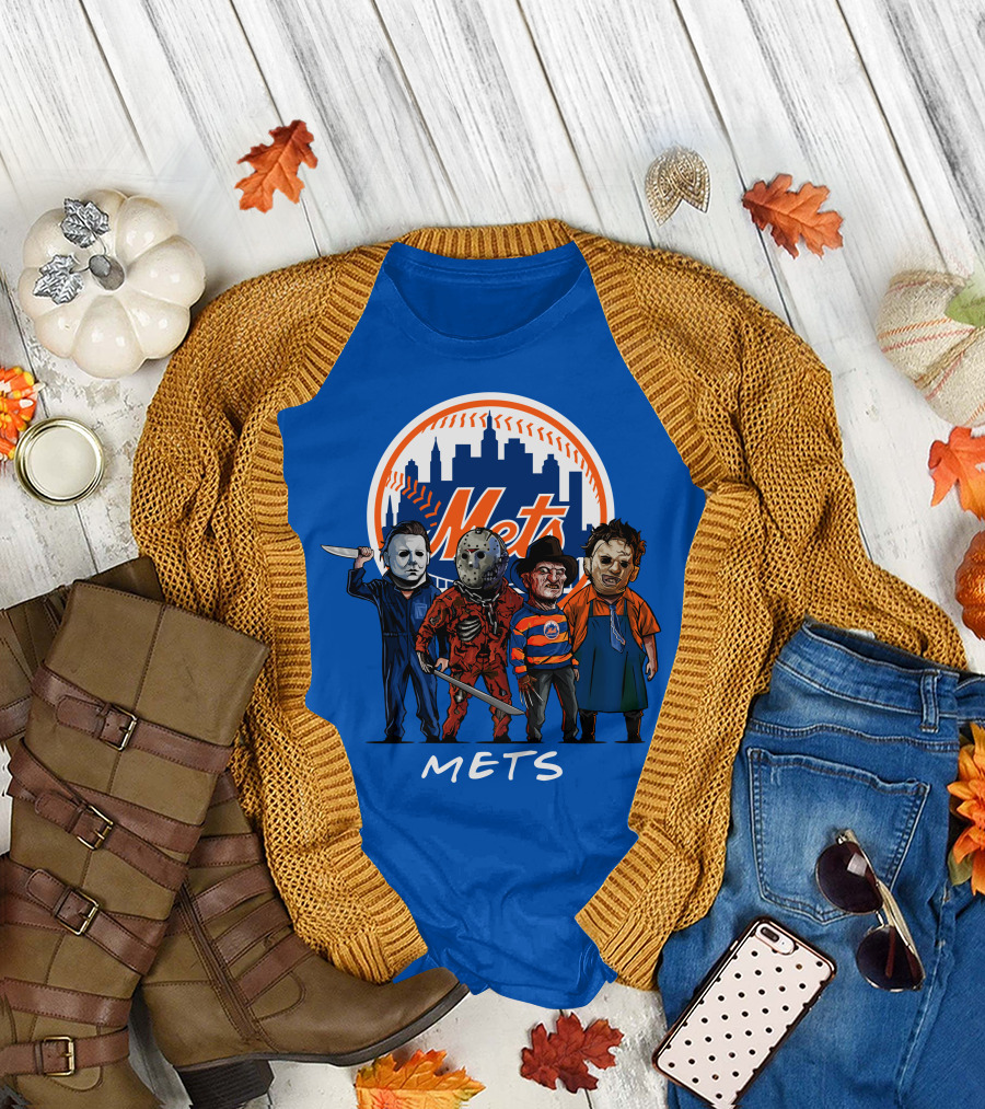 New York Mets Halloween The Slasher Squad Mets Team Characters T-Shirt