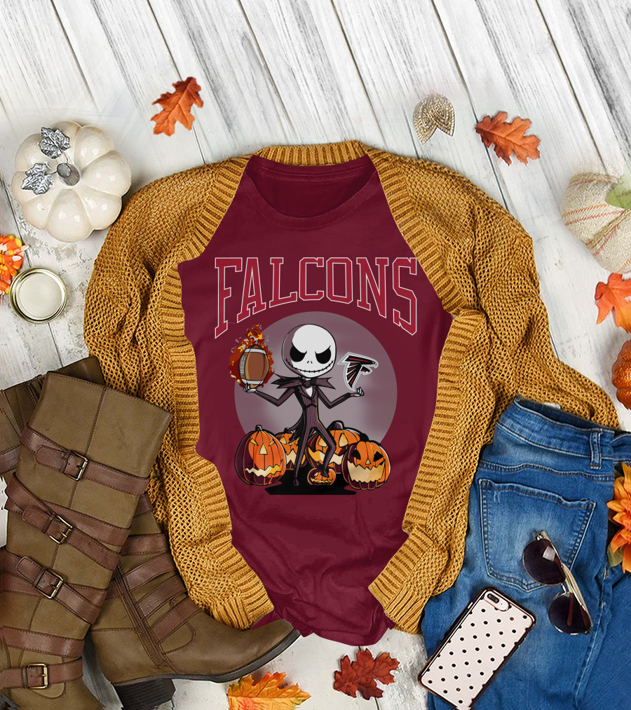 Falcons Halloween Jack Skellington Atlanta Football Pumpkin T-Shirt