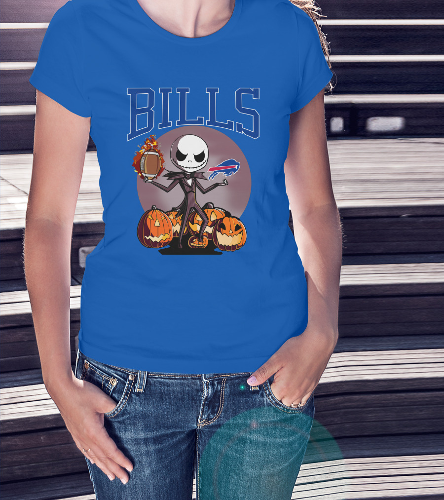 Buffalo Bills Jack Skellington Halloween Football Pumpkins T-Shirt